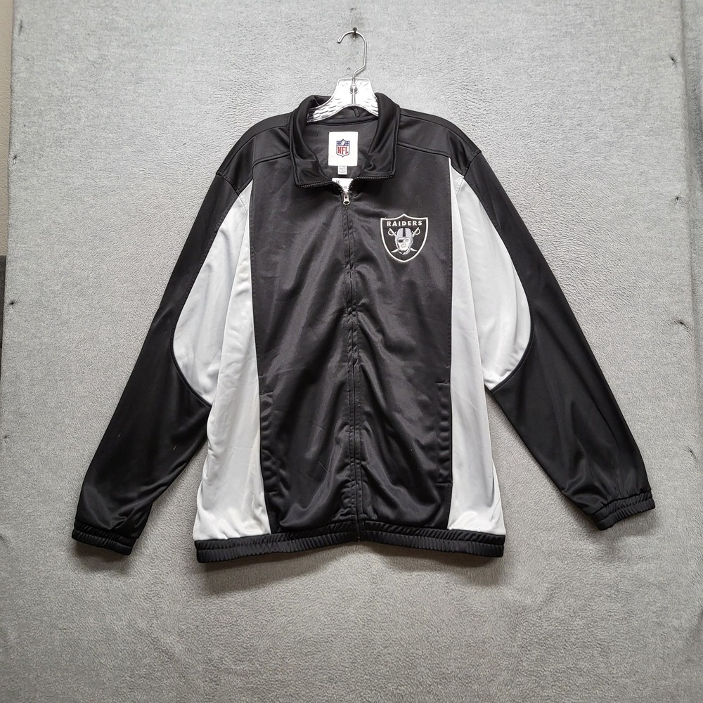 VINTAGE Oakland Raiders Men Jacket XL Black Logo Embroidery NFL Colorblock READ